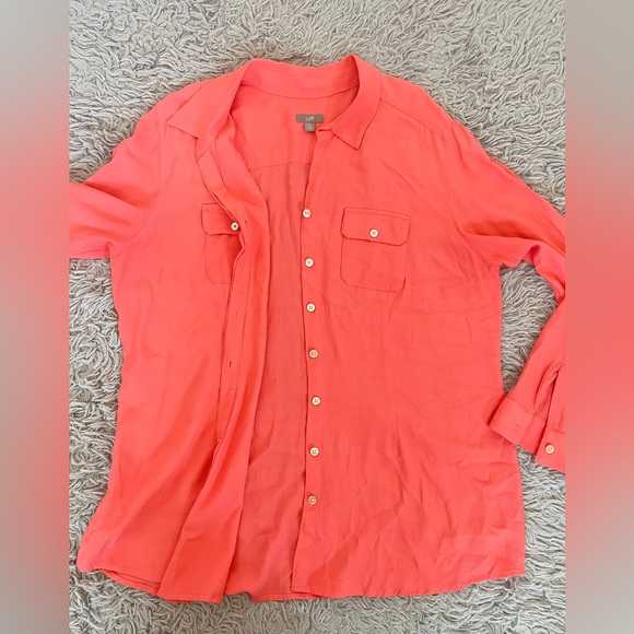 J. Jill Coral Color Button Down Tunic Top Size L Petite Rayon - Picture 7 of 12